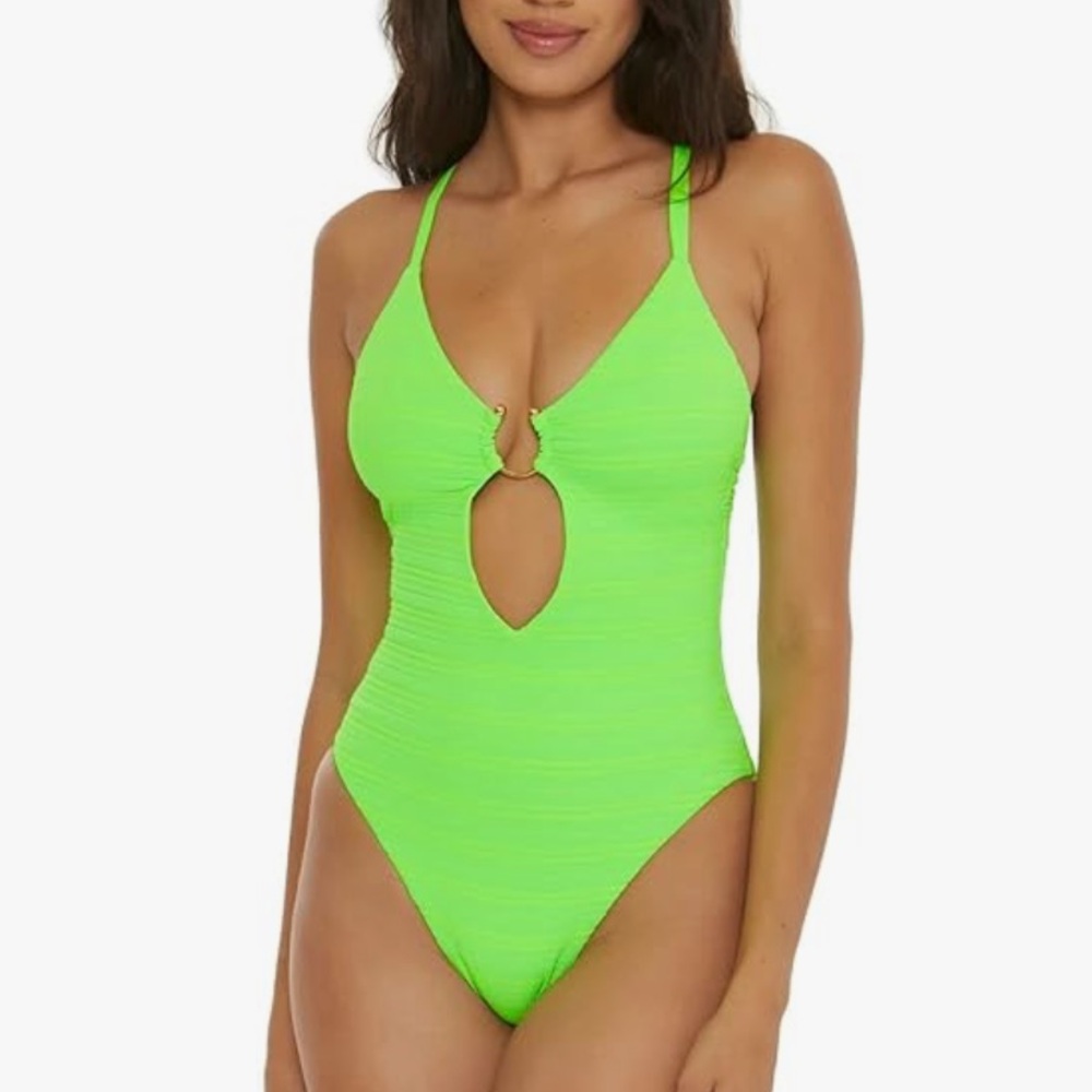 BECCA by Rebecca Virtue neon green Coast Ariyah Cutout Plunge One piece NWT
